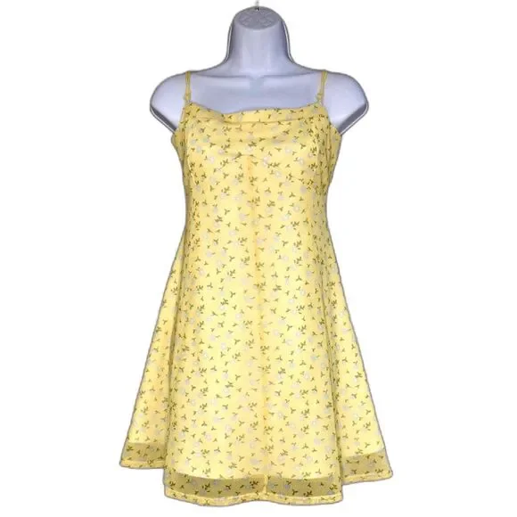 Urban Outfitters Yellow Floral Strappy Sundress Size Large Cottagecore Mini - Picture 1 of 16